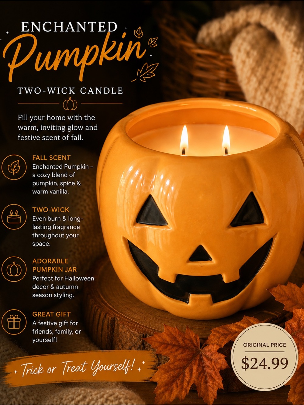 Kohl's Enchanted Pumpkin Jar Candle - Orange and Black Label